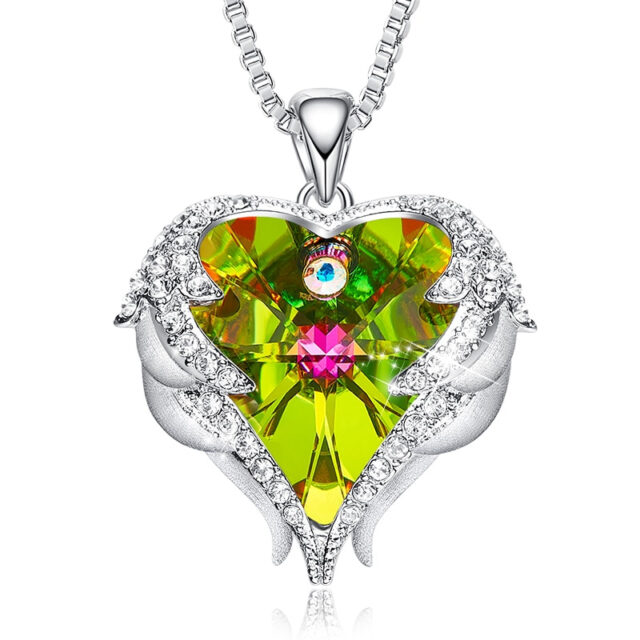 Womens Heart Shaped Crystal Pendant Necklace