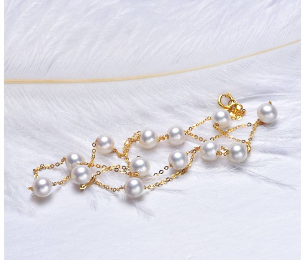 Women's 18K Gold Natural Pearl Chain Necklace